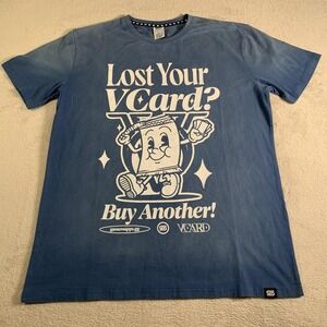Gamersupps VCard Shirt Mens Large Blue‎ Lost Your VCard Funny Graphic Tee Faded